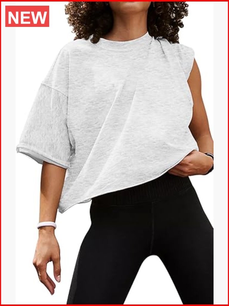 Oversize Drop Shoulder Crop T-Shirt Roll Hem Loose Yoga Running Tee Top
